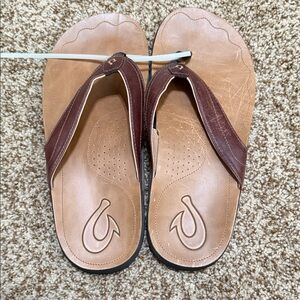 OluKai Tan and Brown Leather Sandals